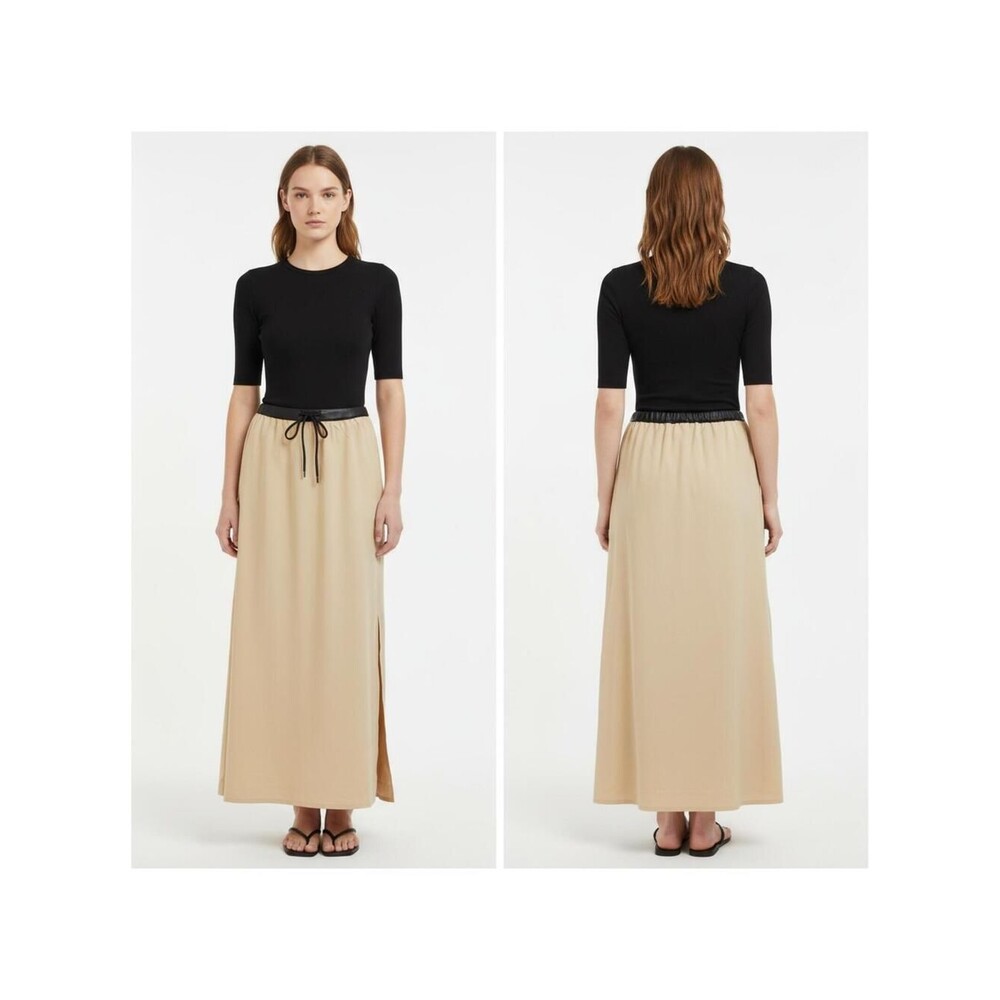 Maxi Skirt Drawstring Waist Casual Long Skirt Comfortable Beige Size Unknown